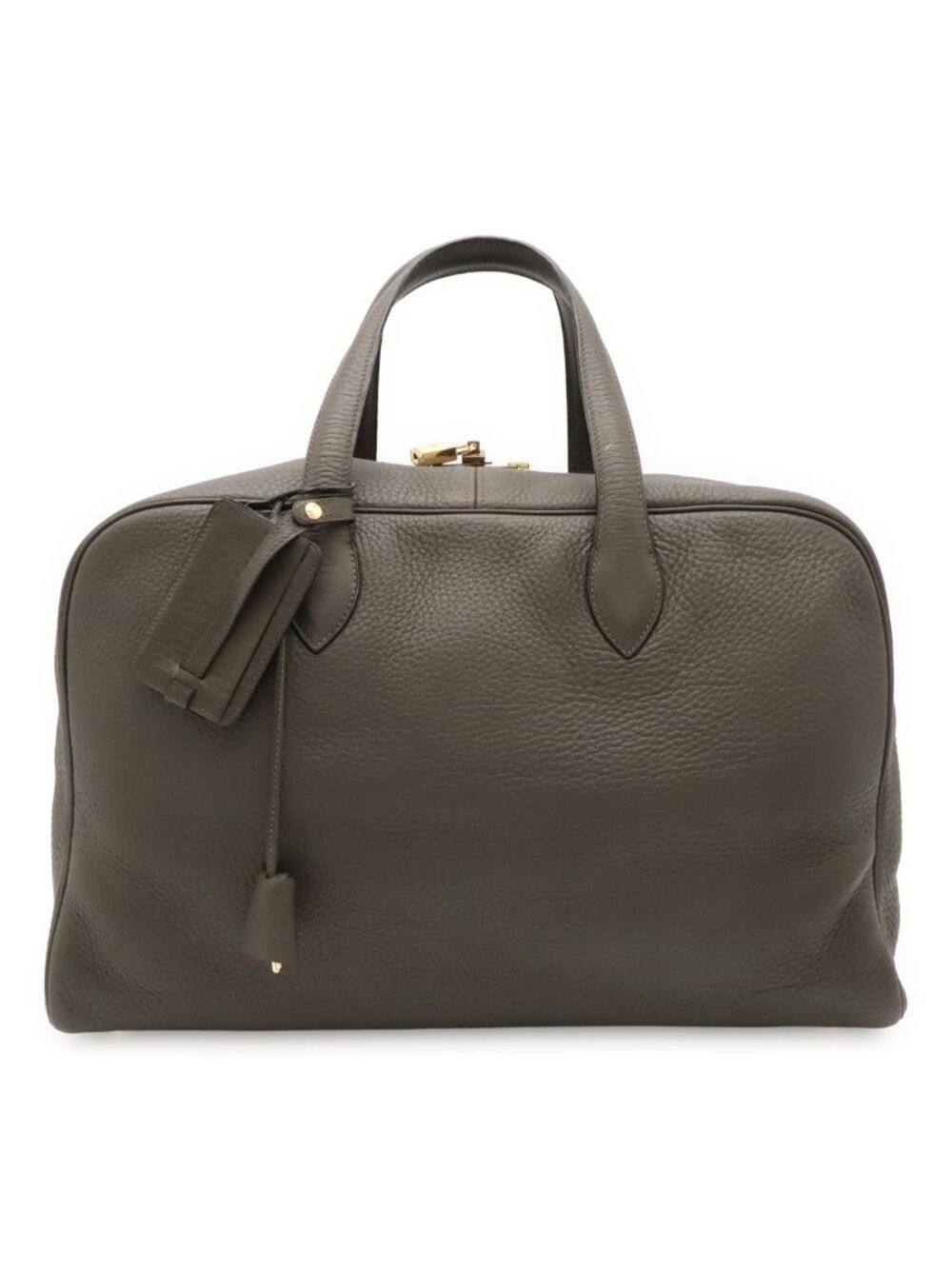 Hermes Victoria 43 Boston Bag Purse Taurillon Clemence Leather Dark Olive